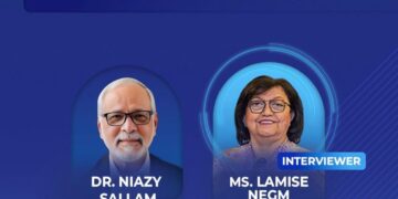 لميس نجم تحاور عزة فهمي ونيازي سلام على هامش قمة التعليم لجامعة أسلسكا